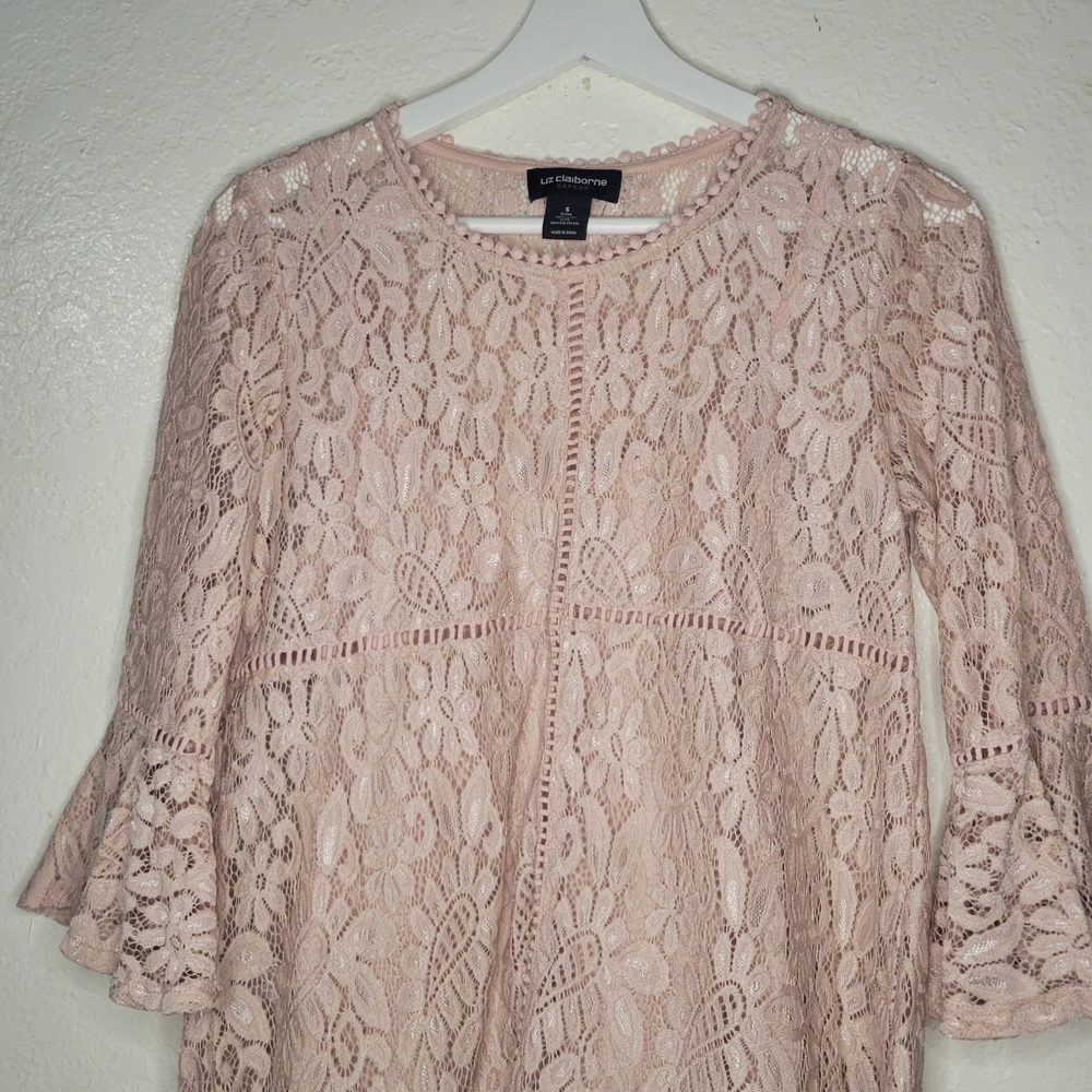 Liz Claiborne Career Pink Lace Overlay Blouse S